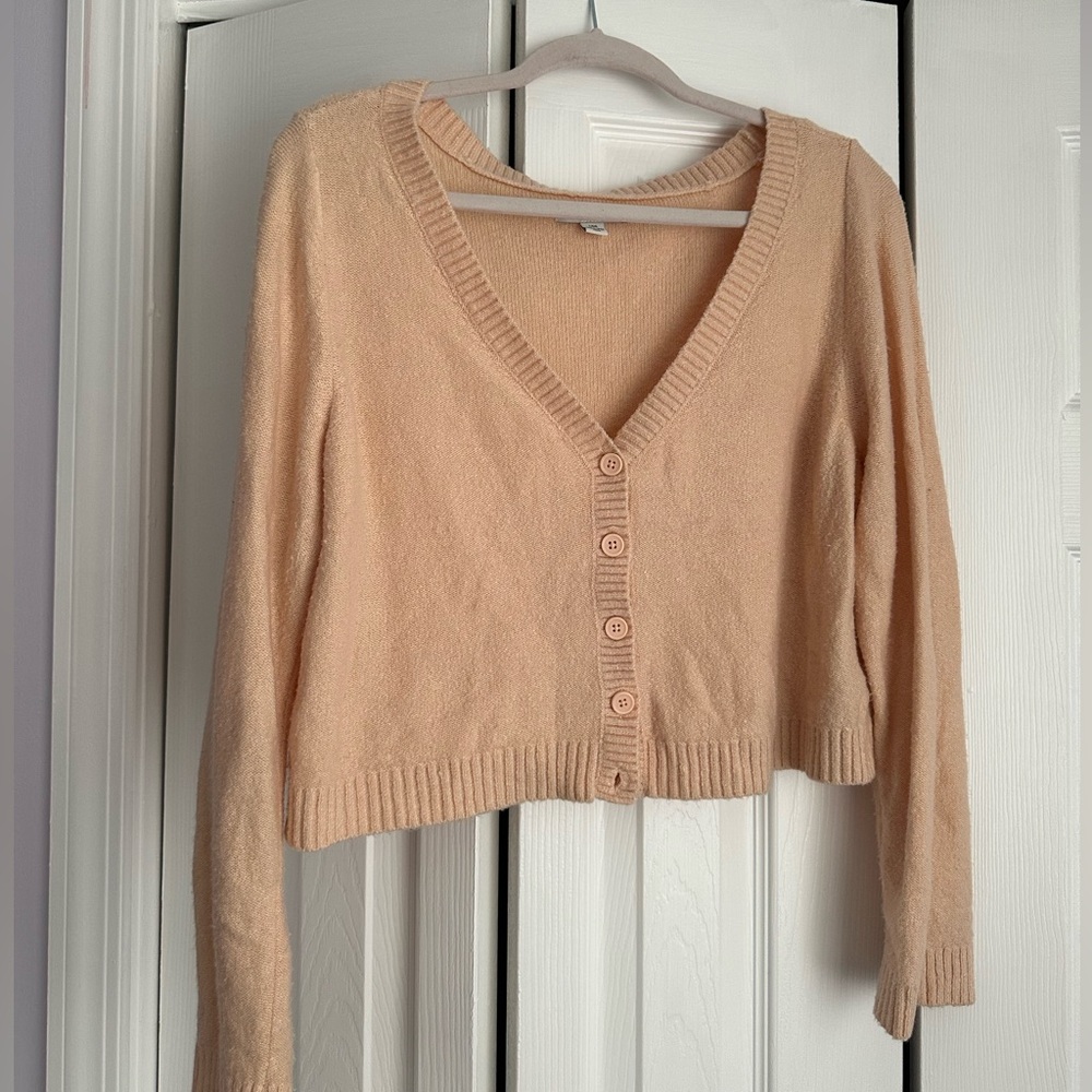 American Eagle Light Orange/Cream Cardigan | Size: Large